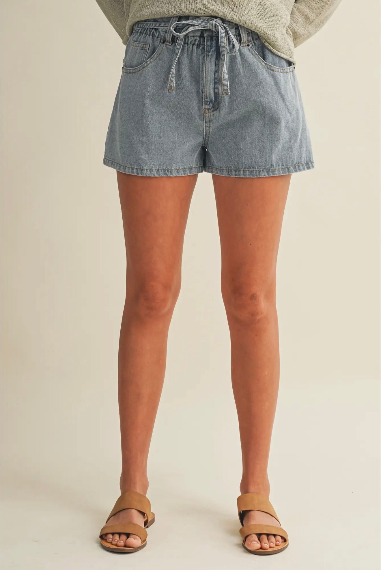 Gathered Waist Denim Shorts